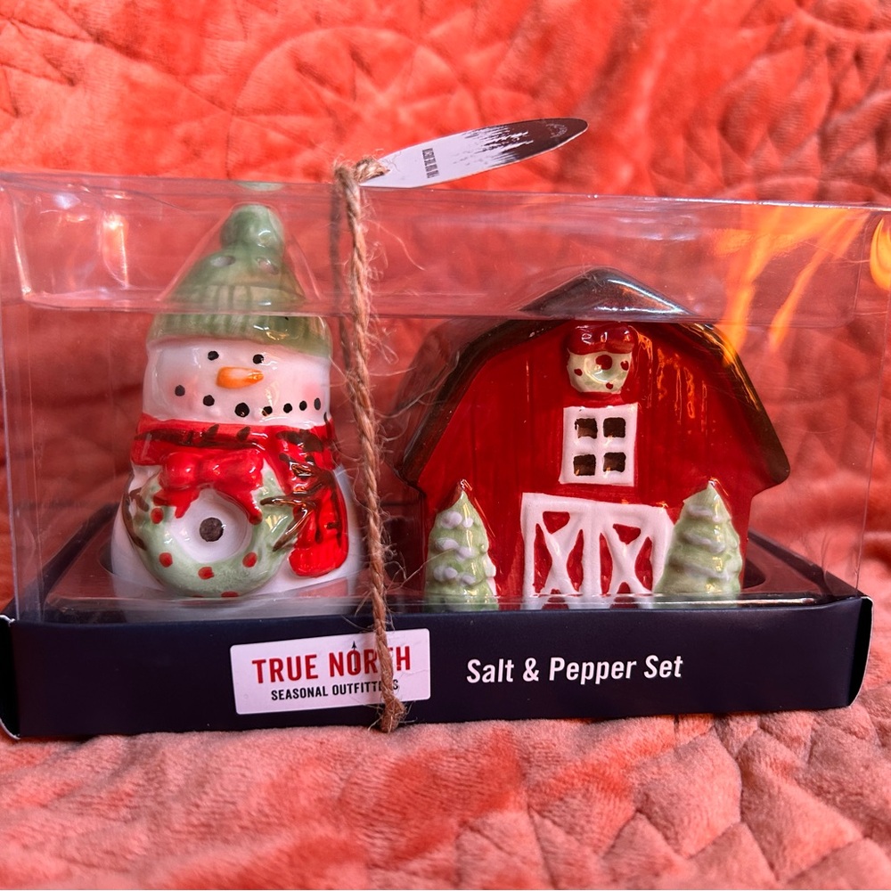 Festive Snowman and Barn Salt & Pepper Shakers - Red and Green

4 for $20